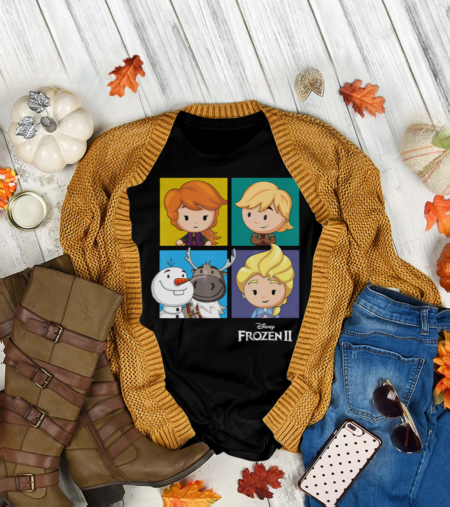 Disney Frozen 2 Chibi Character Panels Elsa Anna Olaf Kristoff Sven T-Shirt