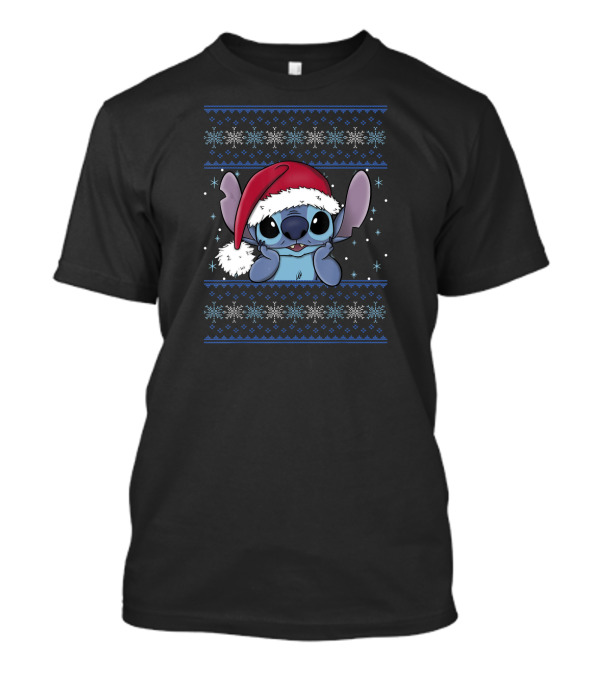 Disney Lilo Stitch Christmas Santa Hat UglyStyle Snowflakes T-Shirt