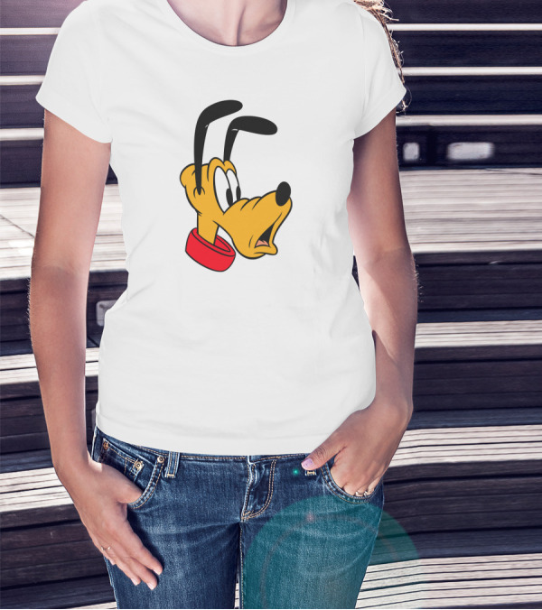 Disney Mickey And Friends Pluto Big Face With Red Collar T-Shirt