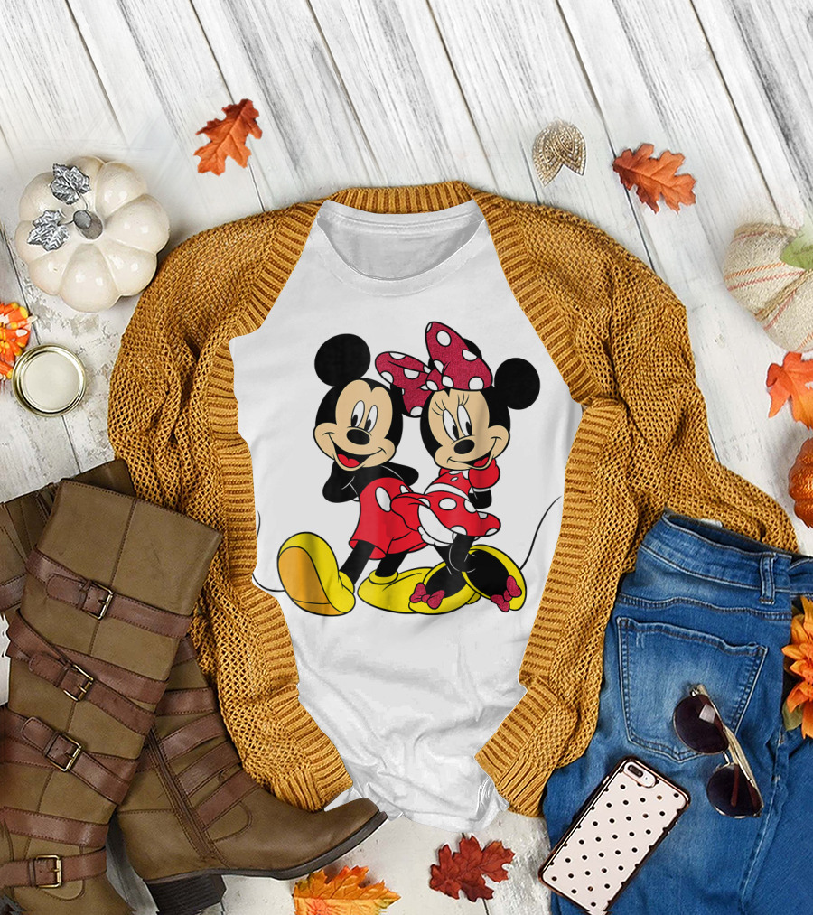 Mickey and Minnie Big Mouse Disney Yellow Shoes Red Bow T-Shirt