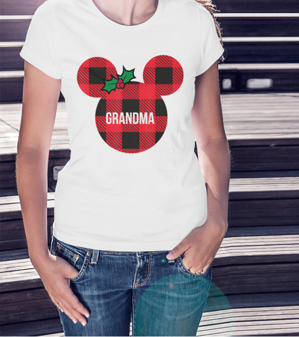 Disney Minnie Mouse Plaid Grandma Holiday Family Christmas T-Shirt