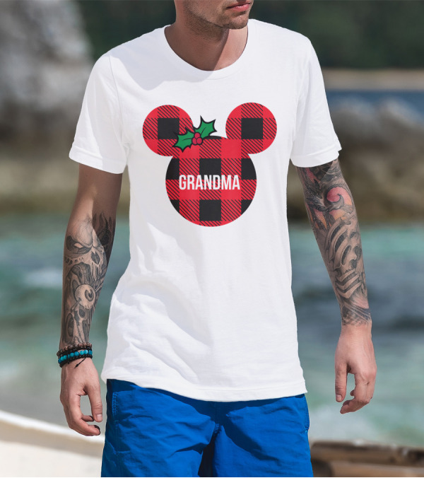 Disney Minnie Mouse Plaid Grandma Holiday Family Christmas T-Shirt
