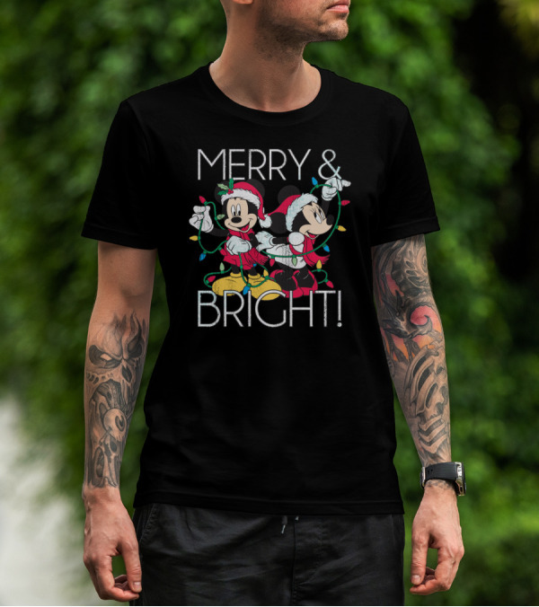 Merry And Bright Minnie And Mickey Disney Christmas Foil T-Shirt