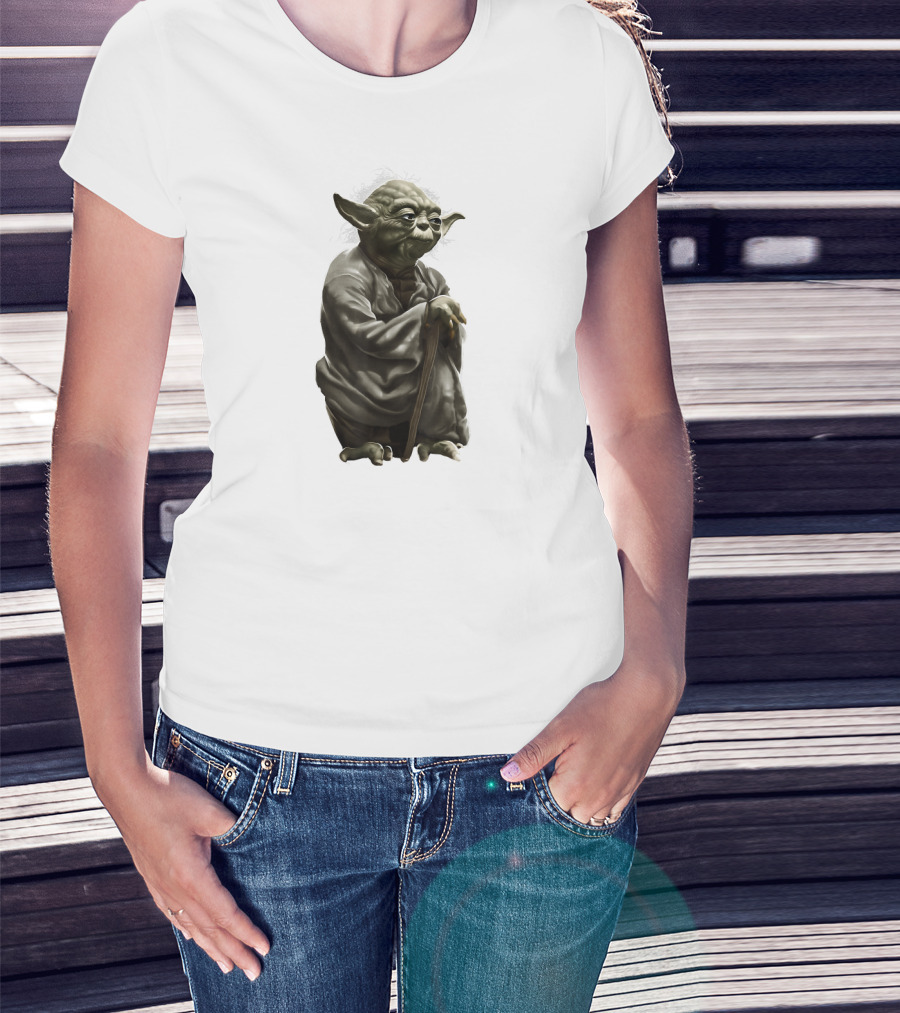 Star Wars Yoda Wise Jedi Master Crouching With Cane T-Shirt