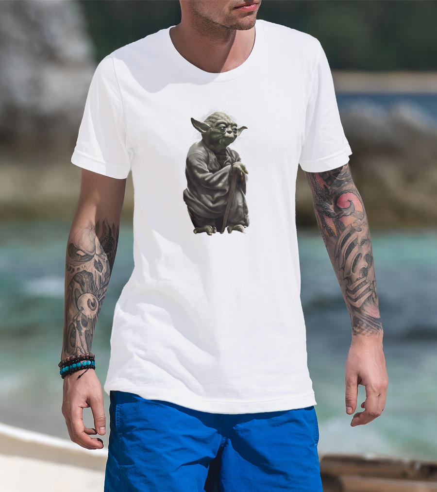 Star Wars Yoda Wise Jedi Master Crouching With Cane T-Shirt