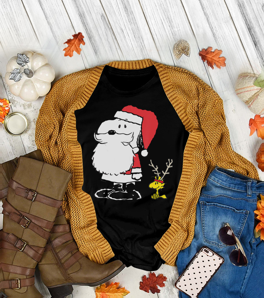 Snoopy Santa with Woodstock Antlers Peanuts Holiday T-Shirt