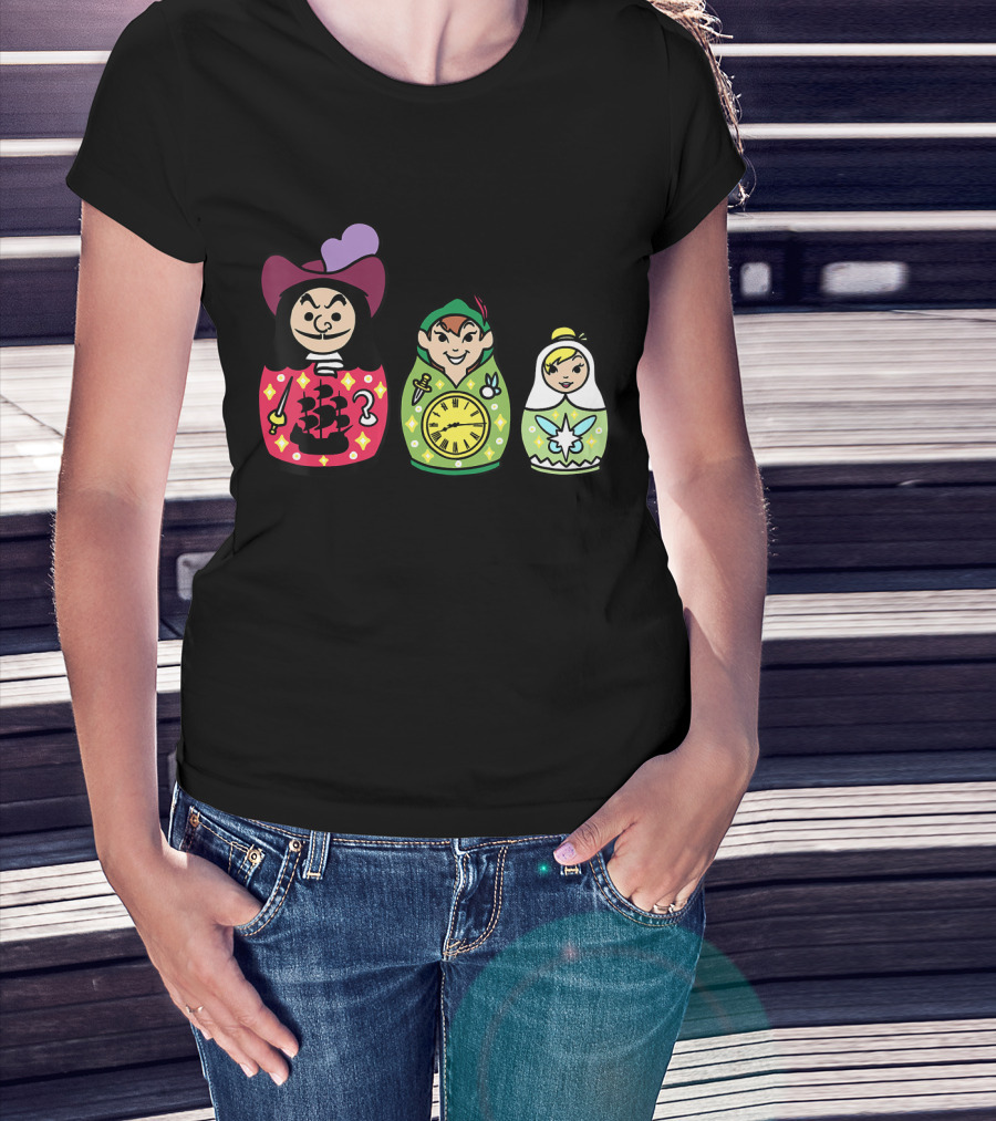 Disney Peter Pan Captain Hook Tinker Bell Matryoshka Dolls T-Shirt