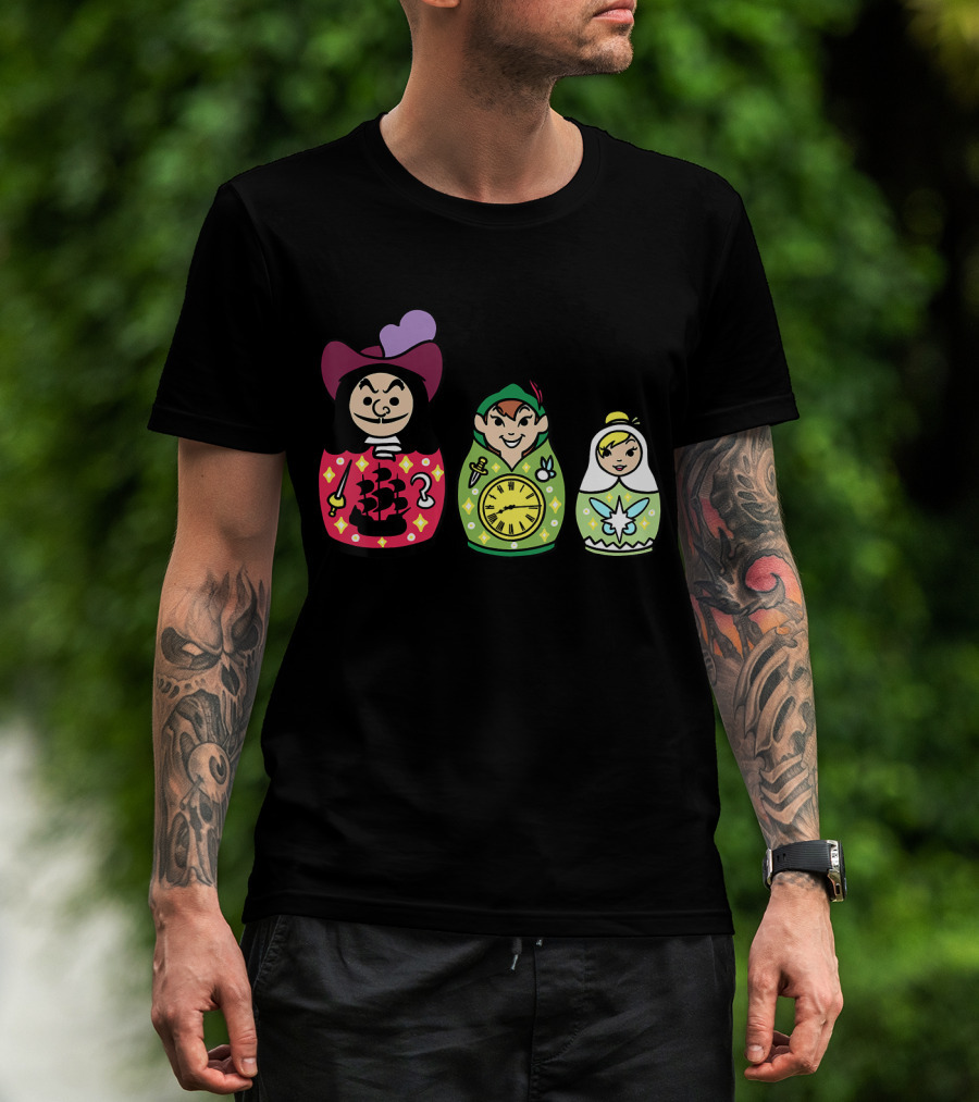 Disney Peter Pan Captain Hook Tinker Bell Matryoshka Dolls T-Shirt