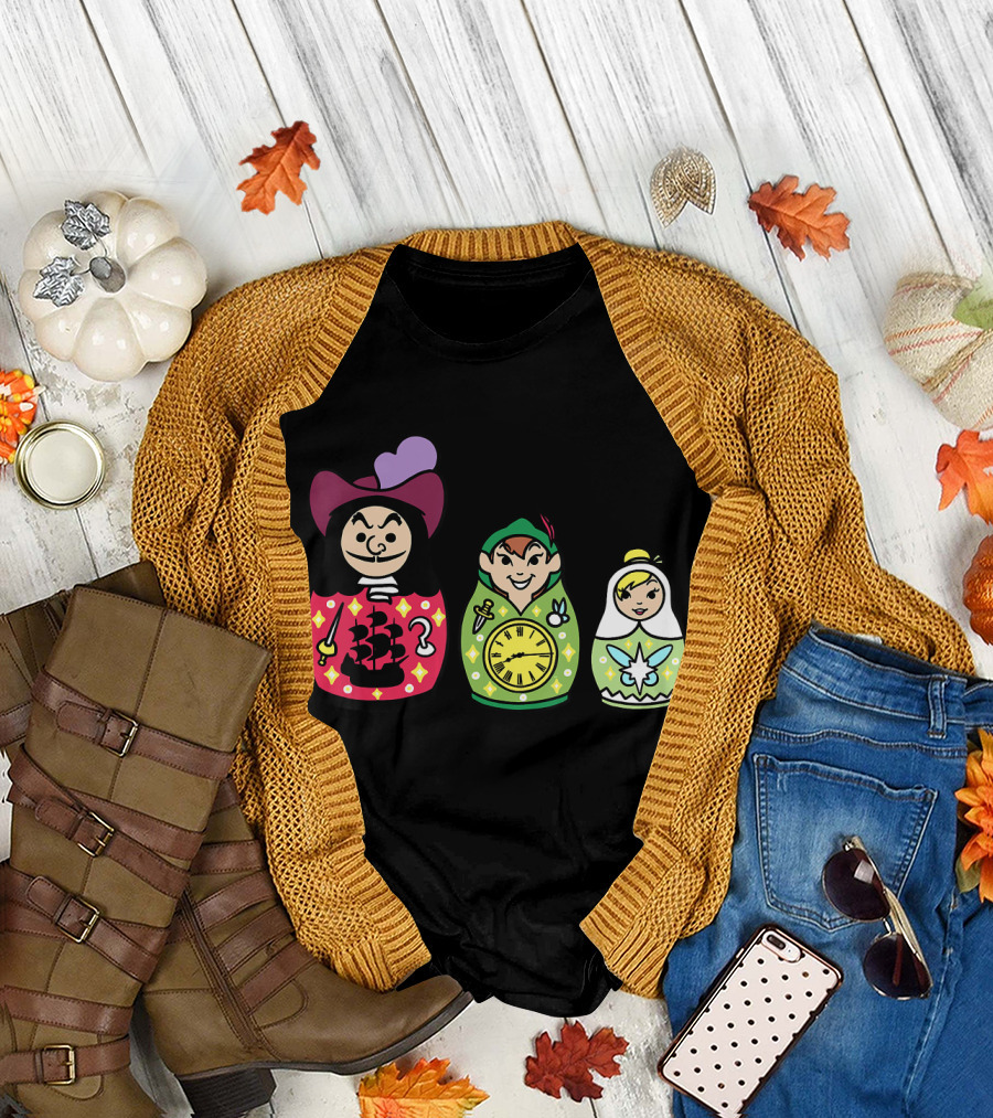Disney Peter Pan Captain Hook Tinker Bell Matryoshka Dolls T-Shirt