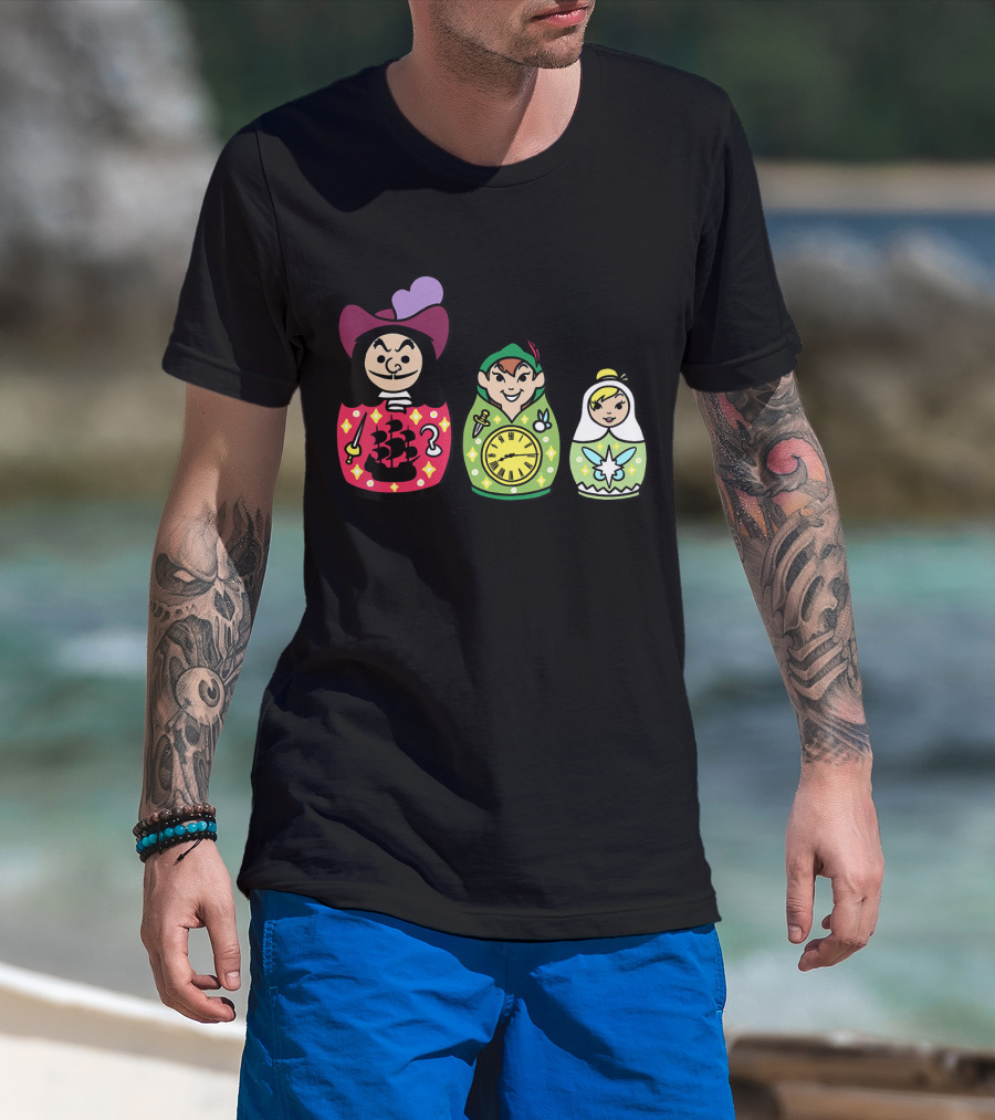 Disney Peter Pan Captain Hook Tinker Bell Matryoshka Dolls T-Shirt