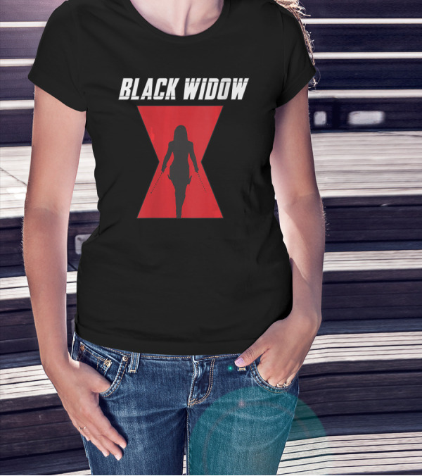 Black Widow Silhouette Red Hourglass Emblem T-Shirt