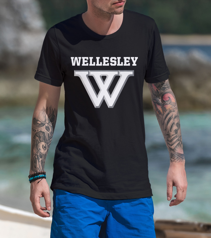 Wellesley College NCAA Bold Lettering And Iconic W T-Shirt