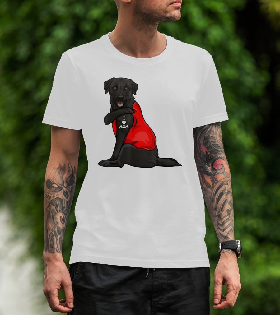 I Love Mom Funny Labrador Retriever Dog Tattoo Red T-Shirt
