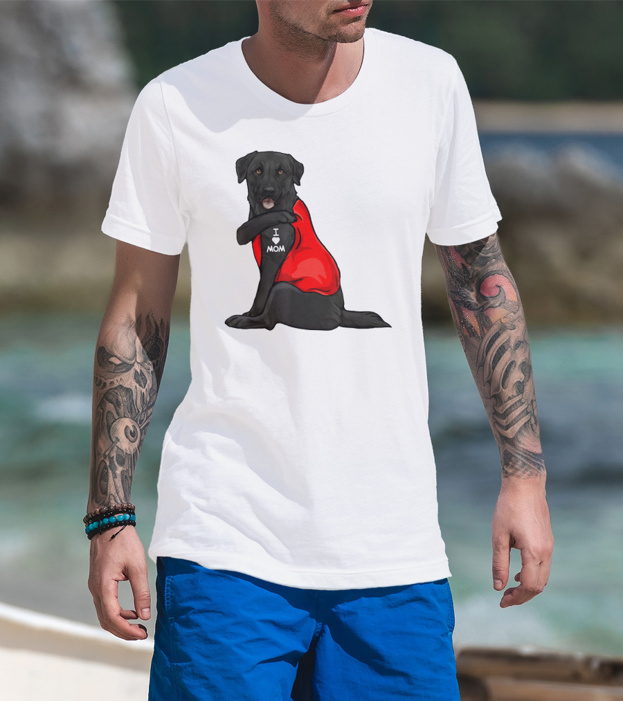I Love Mom Funny Labrador Retriever Dog Tattoo Red T-Shirt