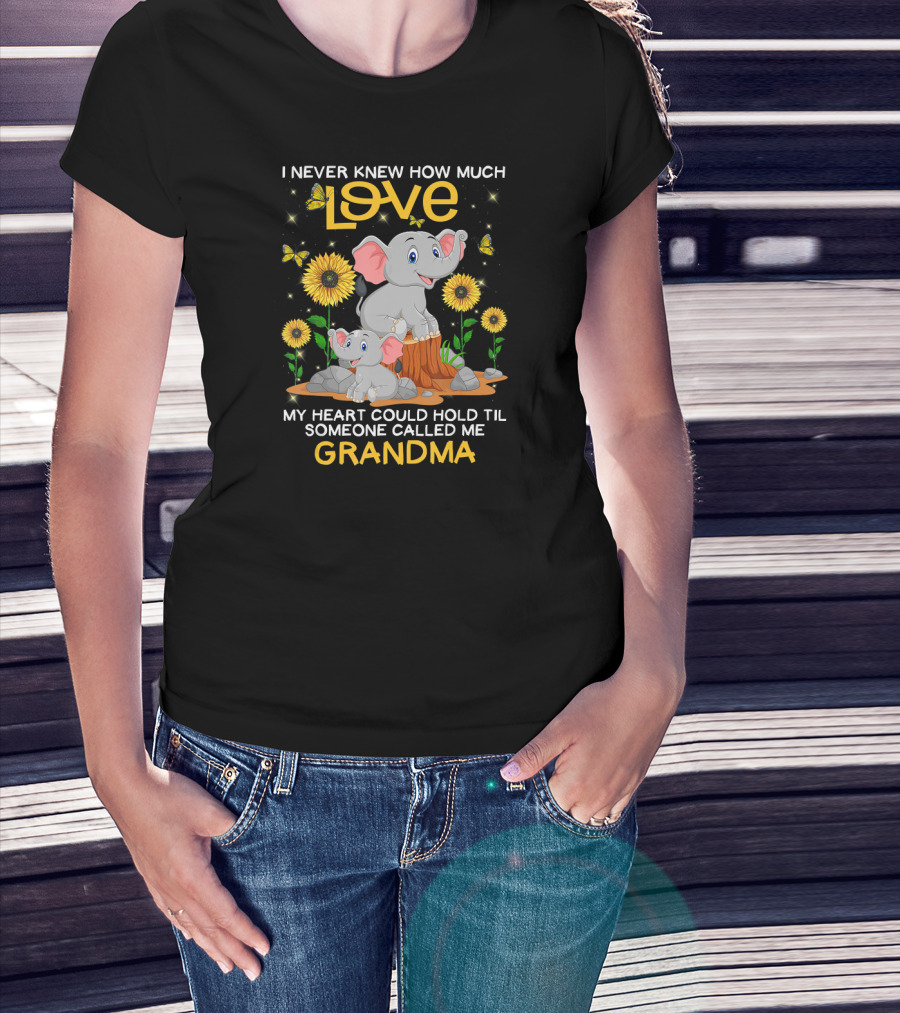 I Never Knew How Much Love My Heart Could Hold Til Someone Called Me Grandma Elephant Sunflowers Butterflies T-Shirt