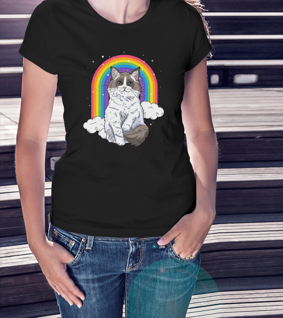 Ragdoll Cat With Rainbow And Clouds For Kitty Lovers T-Shirt