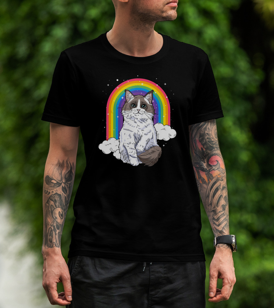 Ragdoll Cat With Rainbow And Clouds For Kitty Lovers T-Shirt