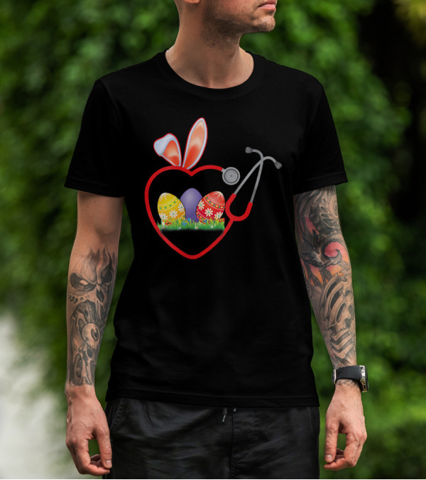 Stethoscope Heart Bunny Ears Easter Eggs Nurse T-Shirt