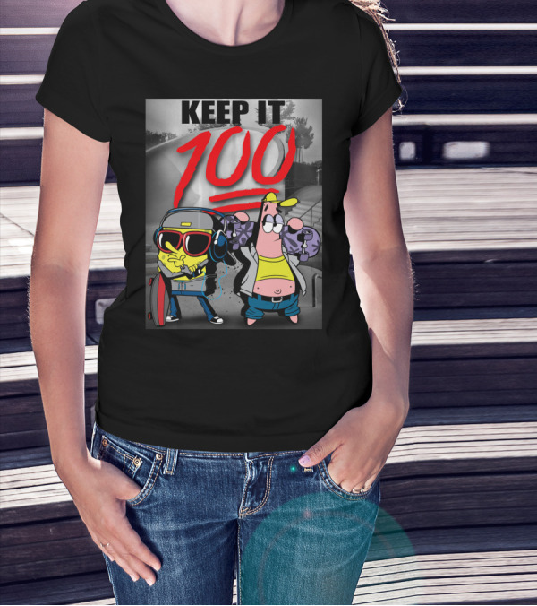SpongeBob SquarePants Keep It 100 Skateboarding T-Shirt