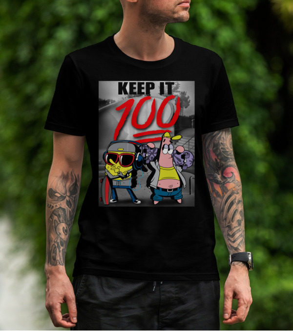 SpongeBob SquarePants Keep It 100 Skateboarding T-Shirt
