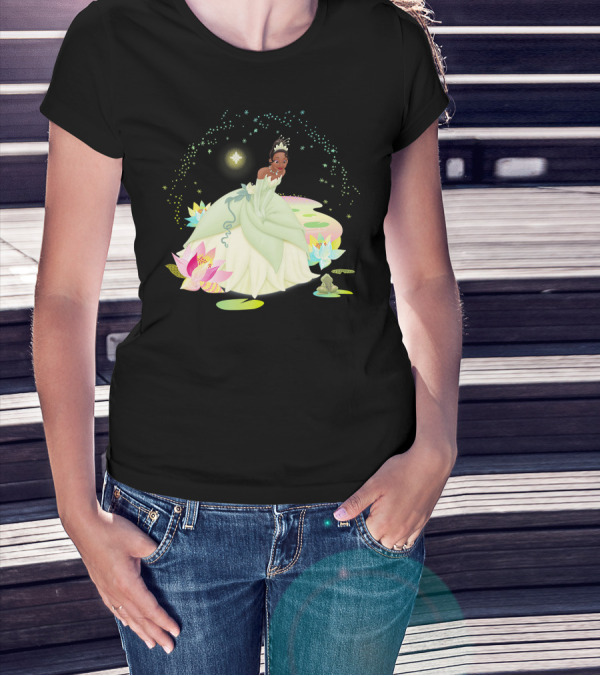 Disney The Princess And The Frog Tiana Bayou Magic Night Scene With Lily Pads And Frog T-Shirt