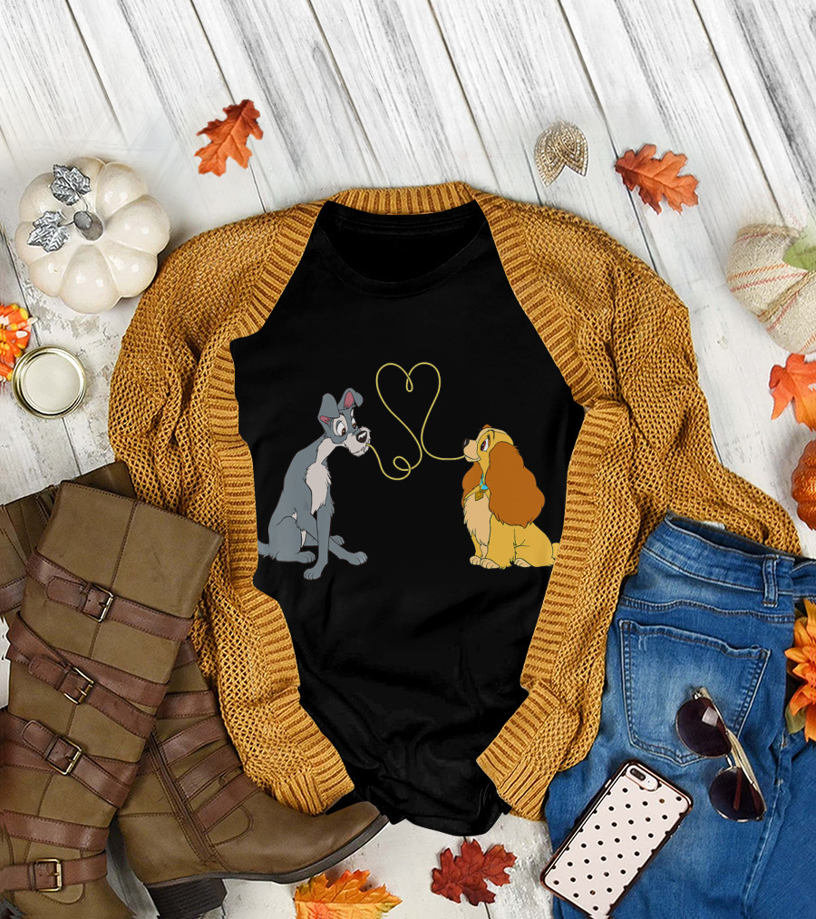 Disney Lady and The Tramp Bella Notte Spaghetti Heart Scene T-Shirt