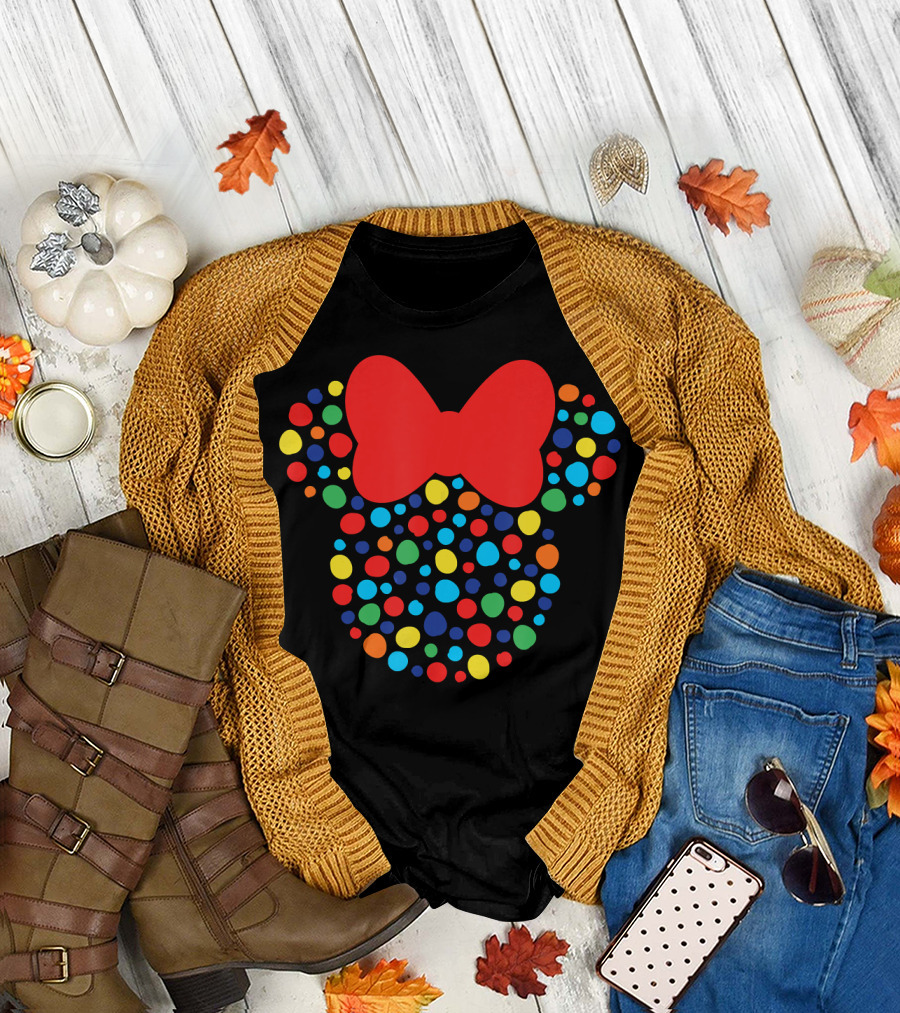 Disney Minnie Mouse Polka Dot Rainbow Bow T-Shirt