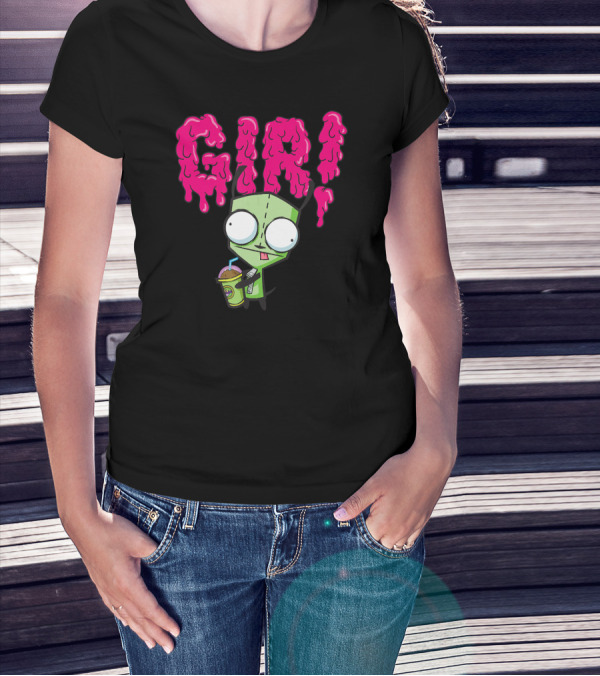 Gir Slime Text Holding Slush Drink Invader Zim T-Shirt
