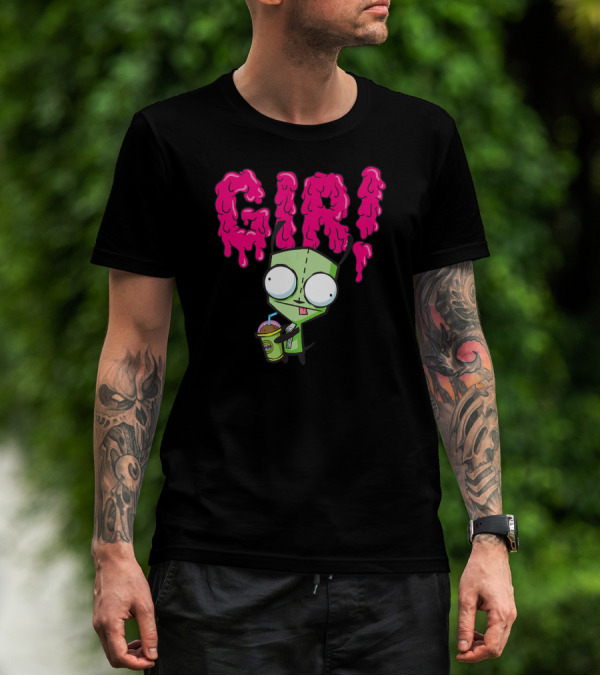 Gir Slime Text Holding Slush Drink Invader Zim T-Shirt