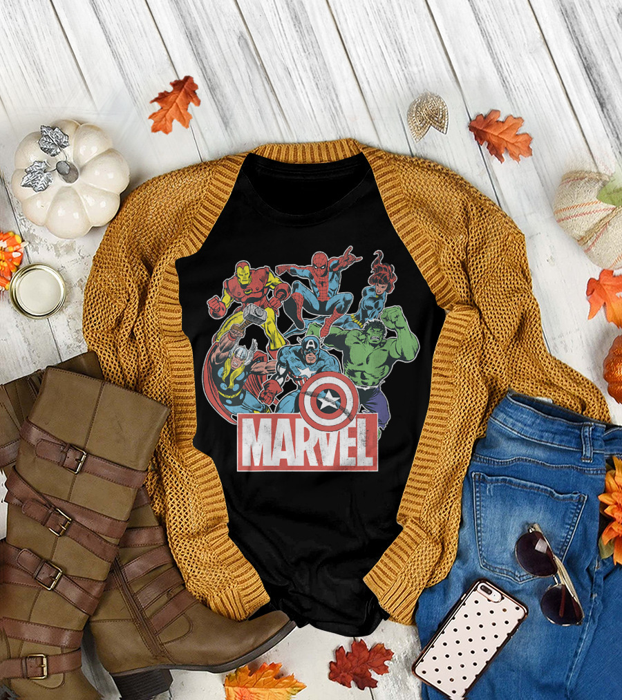 Marvel Avengers Iron Man Thor Captain America Hulk Spider-Man Classic Team T-Shirt