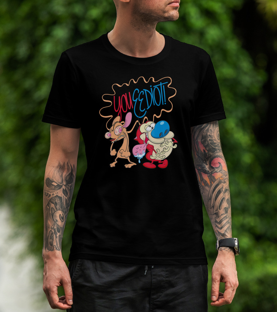 Ren And Stimpy You Eediot With Colorful Speech Bubble T-Shirt