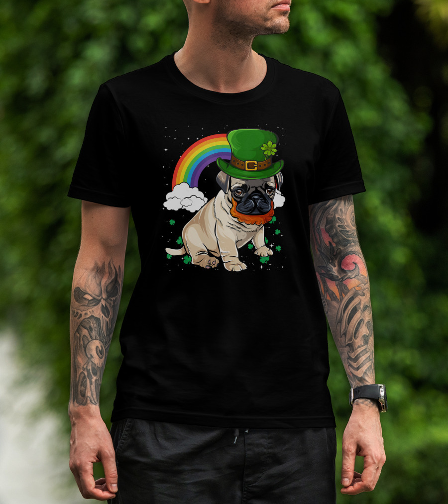 Pug St Patricks Day Leprechaun Hat Rainbow T-Shirt