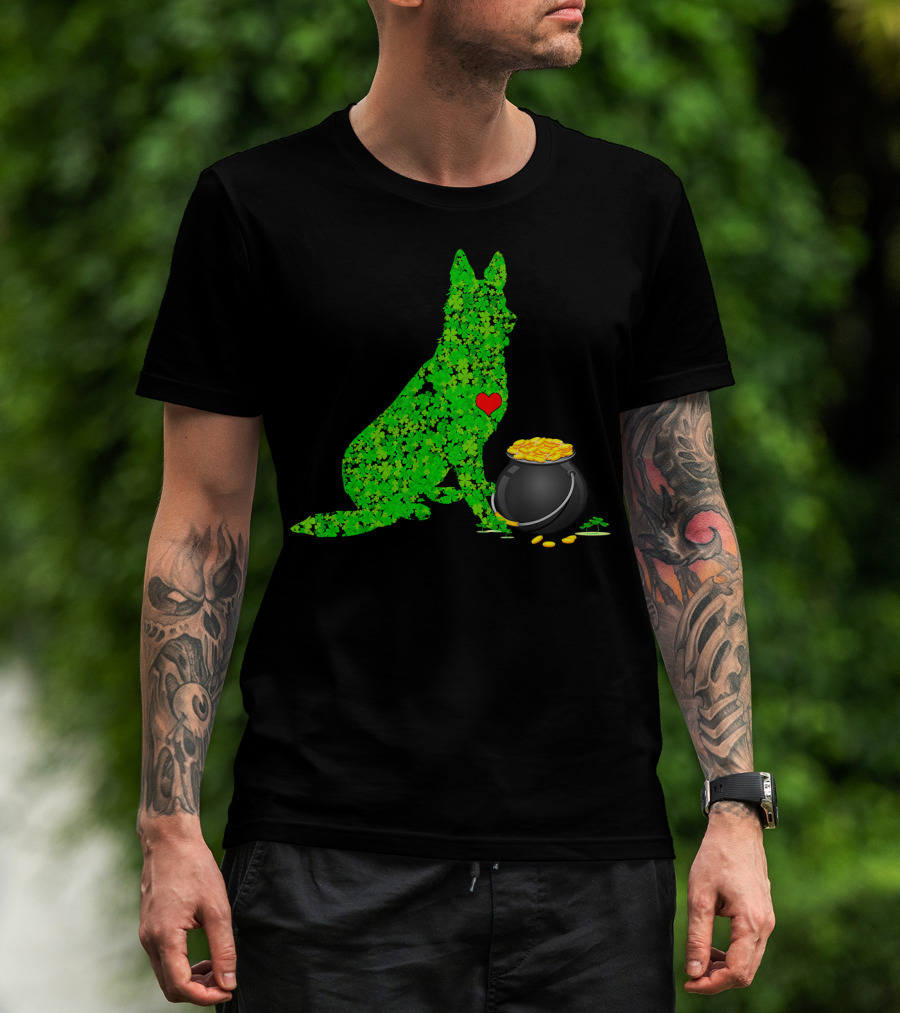 St Patricks Day Shamrock German Shepherd With Pot Of Gold T-Shirt