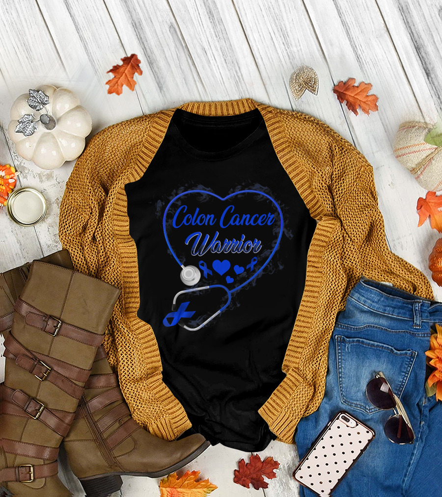 Colon Cancer Warrior Heart Stethoscope with Blue T-Shirt
