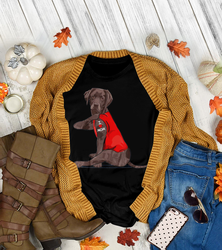 I Love Mom Chocolate Lab Tattoo Labrador Mom T-Shirt