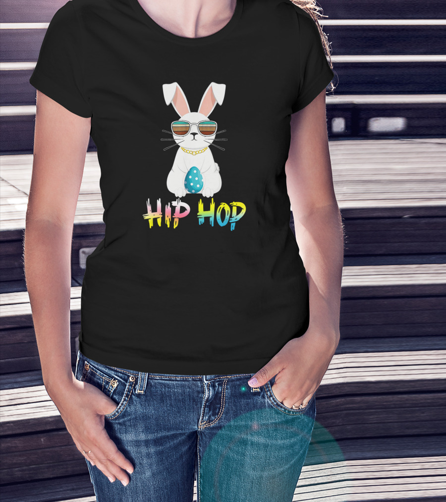 Hip Hop Easter Bunny With Cool Sunglasses And Polka Dot Egg T-Shirt