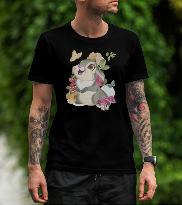 Disney Bambi Thumper Vintage Floral Butterfly Mushrooms Flowers T-Shirt