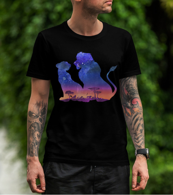 Disney The Lion King Simba And Nala Starry Savannah Silhouette Scene T-Shirt