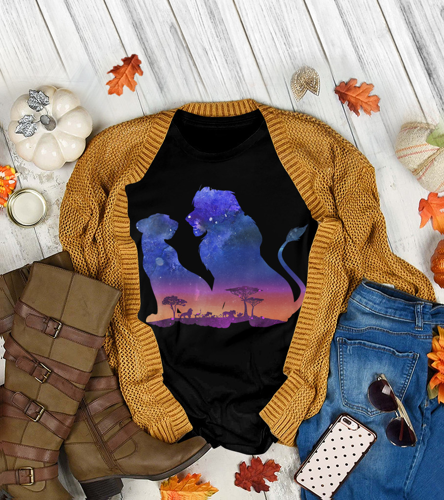 Disney The Lion King Simba And Nala Starry Savannah Silhouette Scene T-Shirt