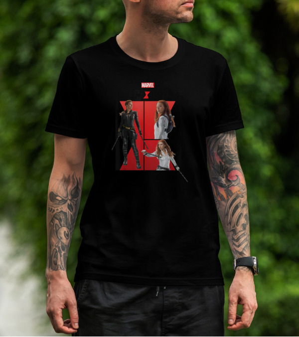 Marvel Black Widow Black And White Suit Comic Panels T-Shirt