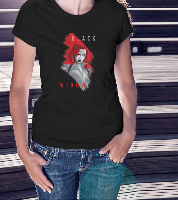 Black Widow Marvel Red Brush T-Shirt