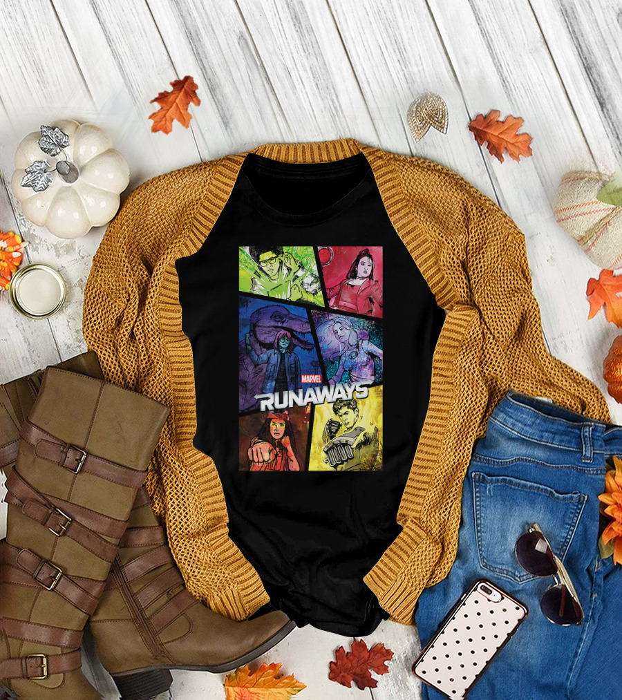Marvel Runaways Character Color Block Grid with Comic Style T-Shirt