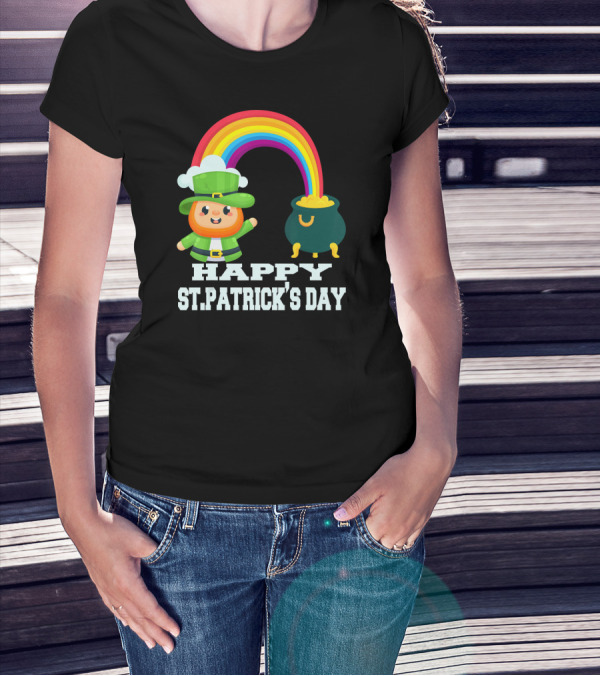 HAPPY ST. PATRICK'S DAY Rainbow Leprechaun Pot Of Gold T-Shirt