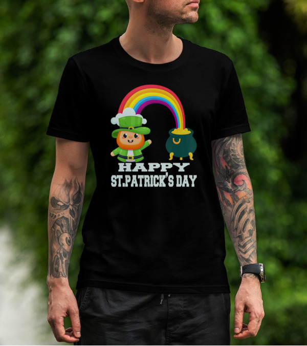 HAPPY ST. PATRICK'S DAY Rainbow Leprechaun Pot Of Gold T-Shirt