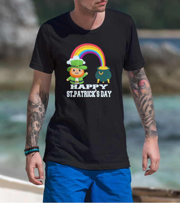HAPPY ST. PATRICK'S DAY Rainbow Leprechaun Pot Of Gold T-Shirt
