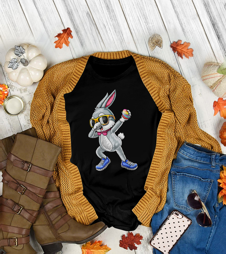 Dabbing Bunny Easter Day Glasses Rabbit Egg Sneakers Bow Tie T-Shirt