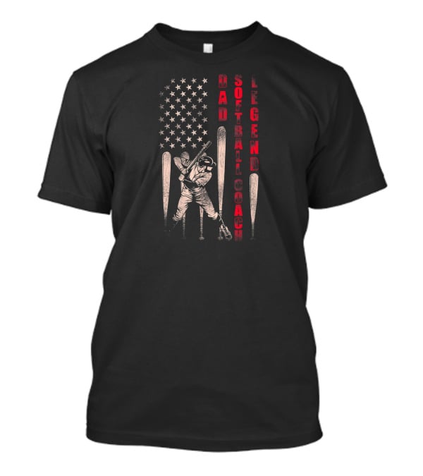 Dad Softball Coach Legend Distressed Flag Baseball Player Iconic American T-Shirt