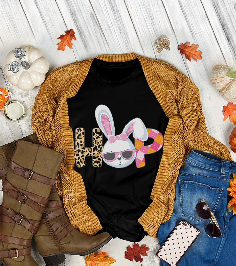 Plaid Easter Bunny HOP Leopard T-Shirt