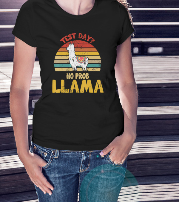 Test Day No Prob Llama Teacher Exam Testing Retro Sunset Llama T-Shirt