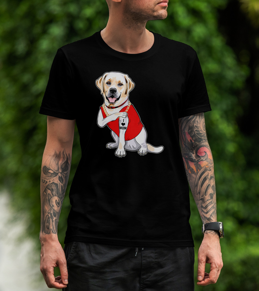 Labrador Retriever I Love Mom Tattoo Red Shirt Gold Chain T-Shirt
